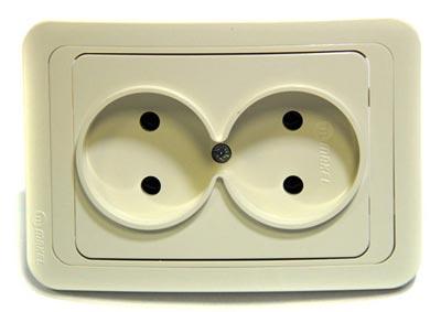 Makel  Мимоза Крем Розетка 2-местная без заземляющих контактов со вставкой IP20 скрытая установка 25017