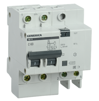 Дифференциальный автомат  2П  63А  300мА  GENERICA  АД12