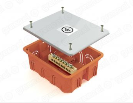 Коробка уравнивания потенциалов КУП 120*92*45 скрытая установка в бетон, IP20, шина 6*9 8 групп,  с наклейкой "заземление"  Greenel GE41011