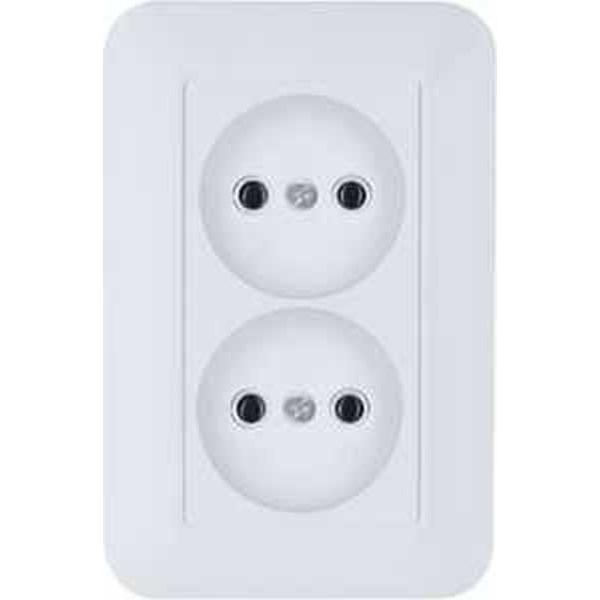 Schneider Electric  Прима  Белый  Розетка 2-местная  без заземляющих контактов без шторок 16А 250В (индивидуальная упаковка) замена на RS10-407-BI IP20 скрытая установка RS16-211-BI