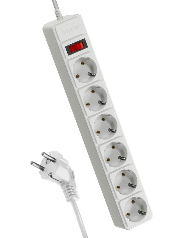 Удлинитель с сетевым фильтром 6х3м с заземл. 16А IP20 3.5кВт с предохранителем 3х1 индикатор сети бел. КОСМОС FKsm3m-6g(W)16A