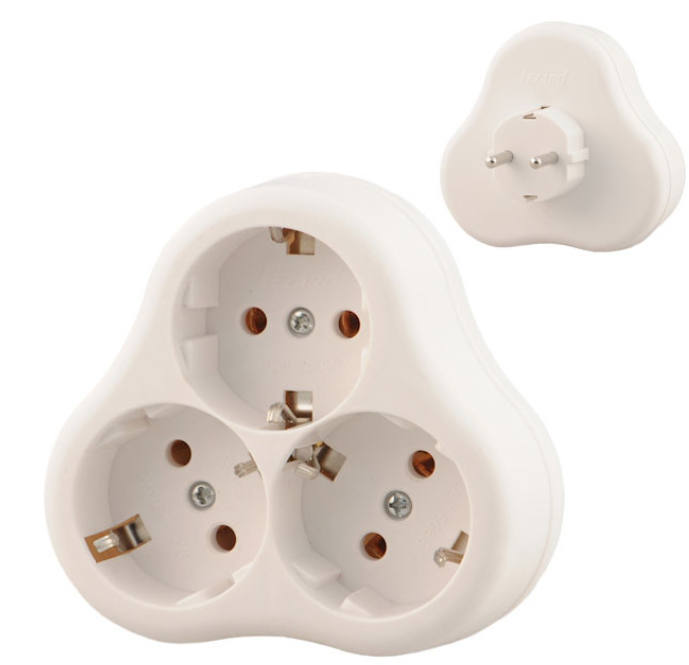 LEZARD Разветвитель 3 гнезда с заземляющими контактами Белый (тройник) 715-0900-609