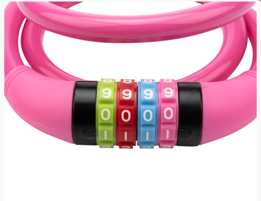 Тросовый кодовый замок взломостойкий для велосипедов и колясок 100 см розовый REXANT 79-0204