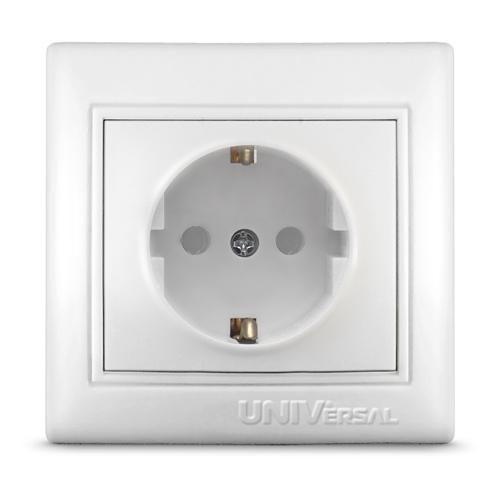 UNIVersal  Севиль  Белый  Розетка с заземляющими контактами со шторками скрытая установка С0049