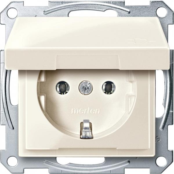 Schneider Electric  MERTEN System M  Бежевый Розетка механизм с крышкой. с заземляющими контактами без шторок IP44  MTN2311-0344